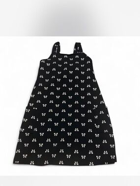 Girls' Black Bow-Print Casual Dress